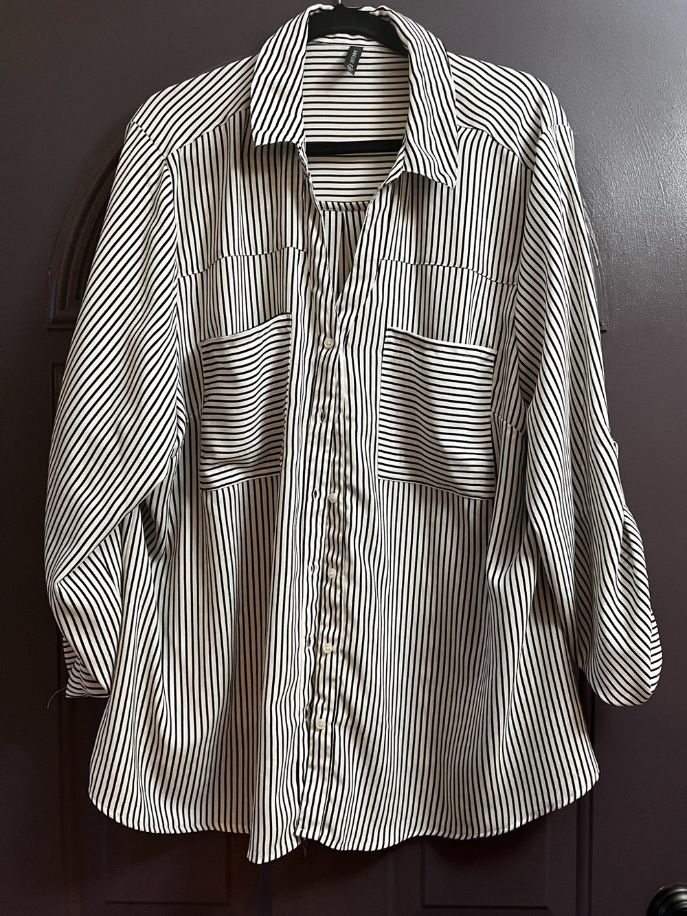 Massini Black & White Striped Button-Down Blouse